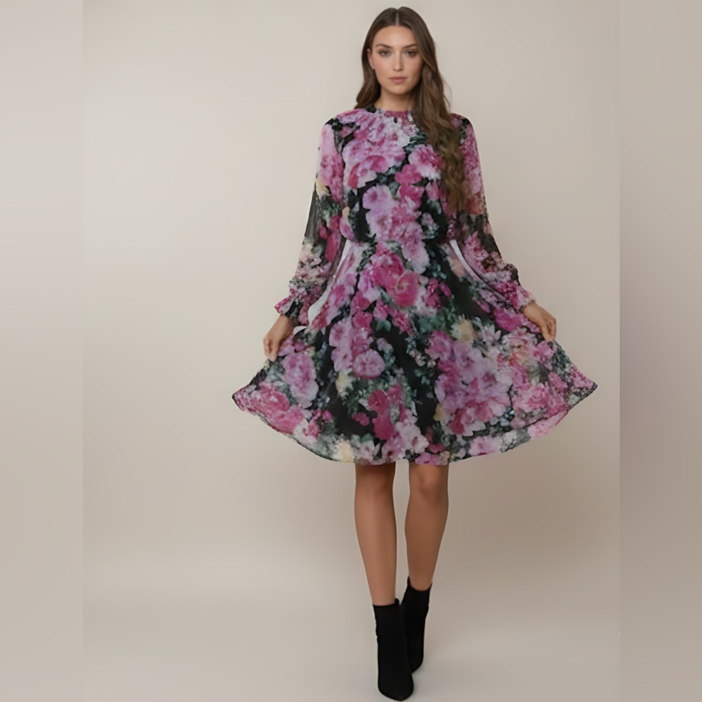 LAST ONE 🔥 Boho Floral Print Flounce Sleeve Chiffon Dress
